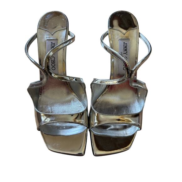 Jimmy Choo NIB Anise 85 Wedge Heel Slide Sandals in Silver Size 39 - Picture 5 of 11